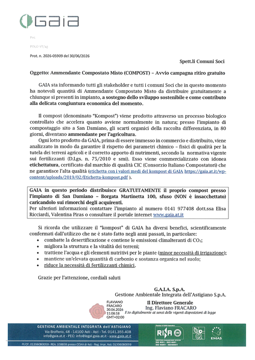 Avvio campagna ritiro gratuito COMPOST